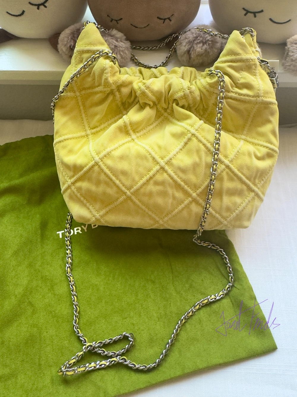 NWT 🌼 Tory Burch Yellow Mini Fleming Soft Denim Hobo Bag